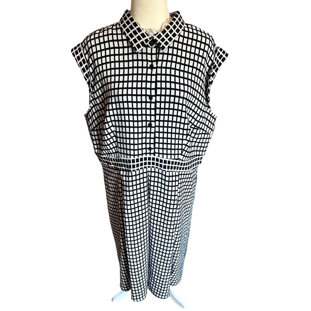 Eloquii Checkered Colorblock Pleated Sleeveless Dress